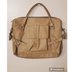 Fashion Express Faux Ostrich Beige Brown Taupe Large Tote Shoulder Bag Purse